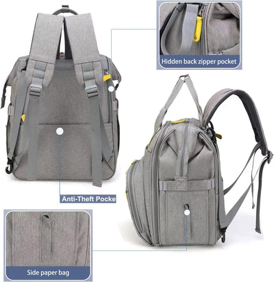 Diaper Bag Maternity Backpack (Grey/Yellow)