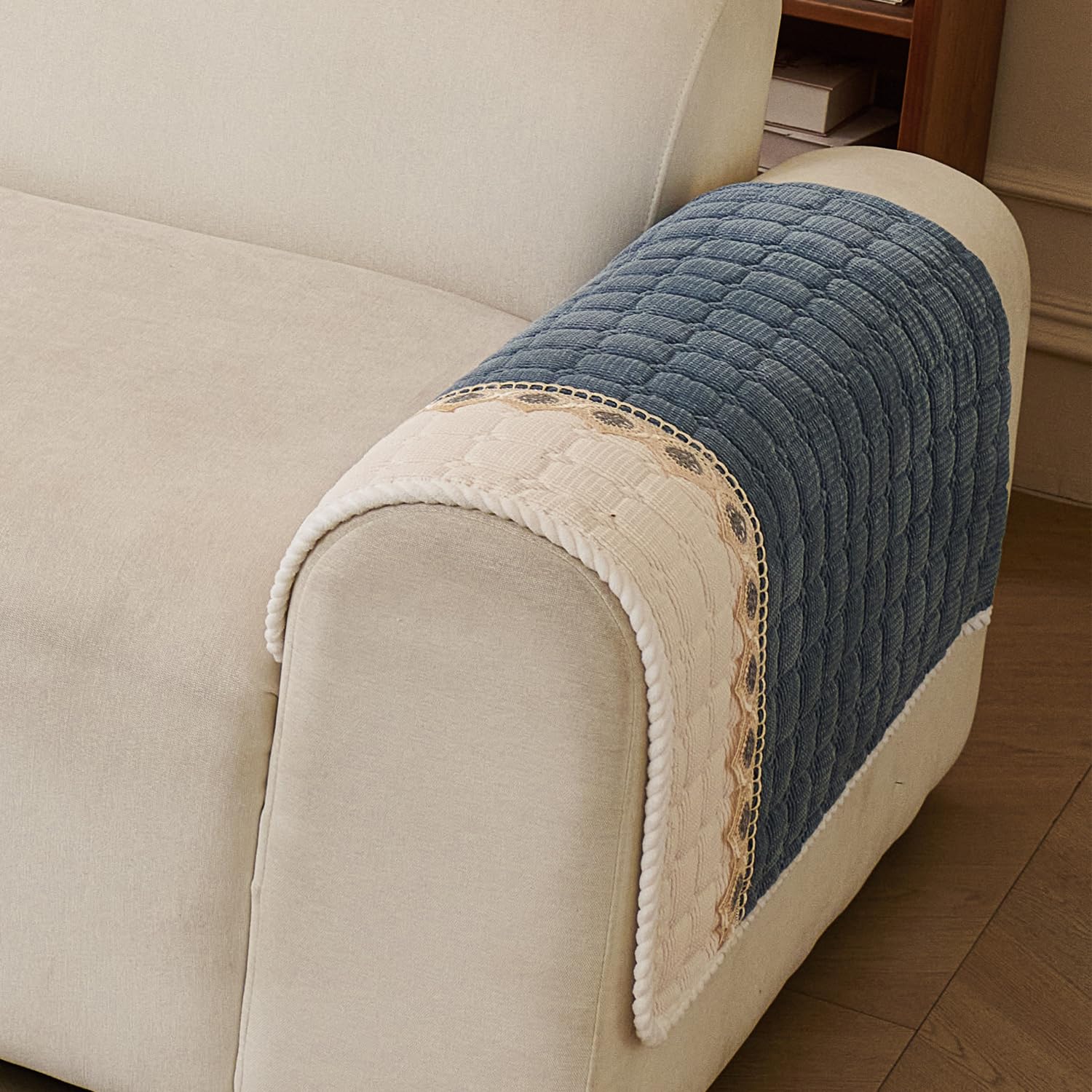Waffle Quilt Corduroy Chenille Sofa Cover – Quilted, Non-Slip, Washable & Durable Protector (Blue)