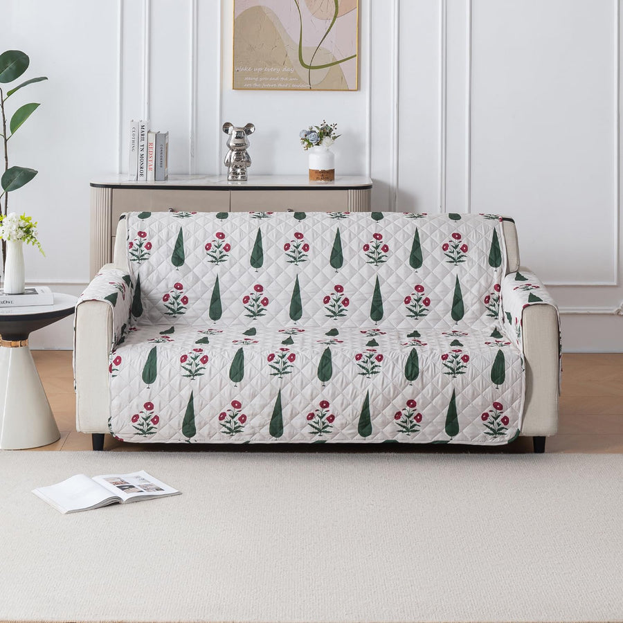 Mughal Series Anti-Slip Sofa Cover Mat with Pocket – Polyester Couch Protector(Shalimar Garden)