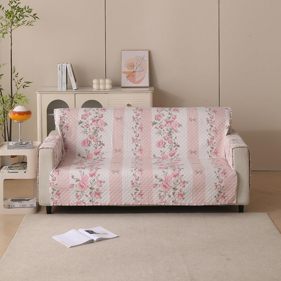 Polyester Sofa Cover Mat Reversible Couch Protector-Pink Mist