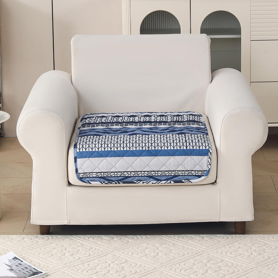 'Aura Petal Series' Quilted Sofa Mat Printed – Anti Slip (Boho Navy)