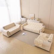 Quilted Printed Sofa Cover for Indian Sofa Set – Washable (Beige Tulip)