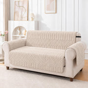 Ridge Plush Sofa Cover Floral Design - Almond
