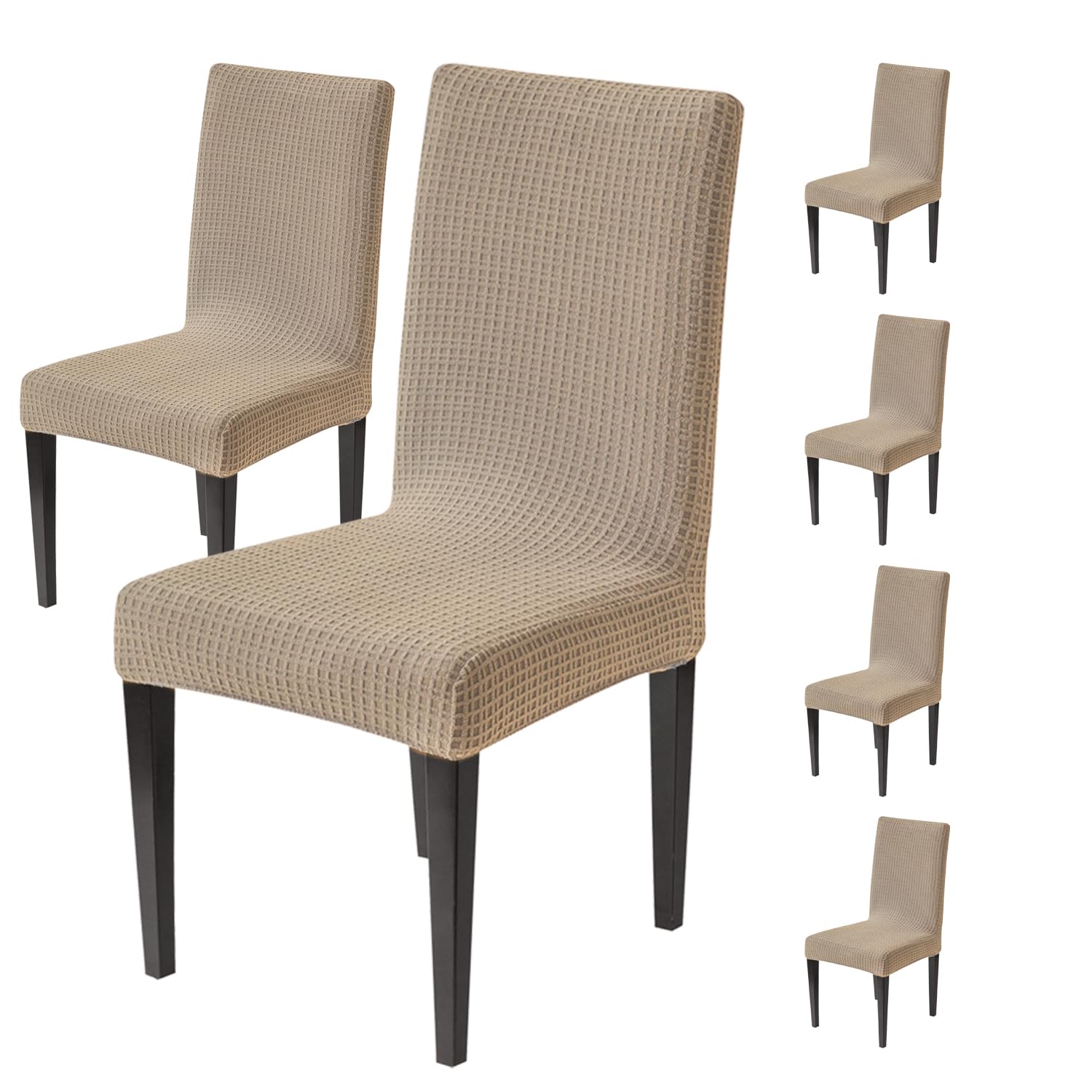 Decorative Dining Chair Cover – 220 GSM Stretch Jacquard Fabric (Khaki)