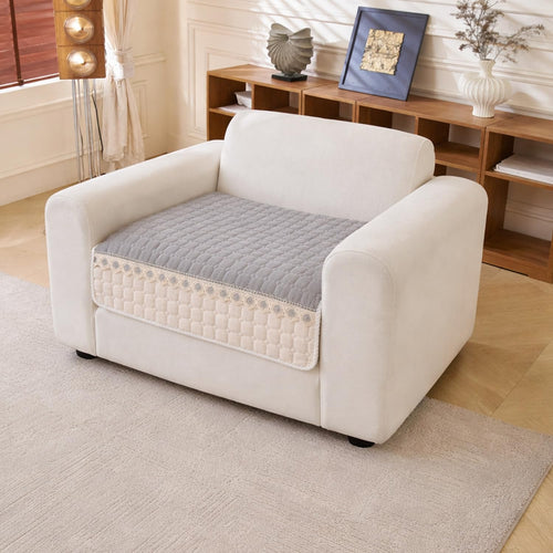Waffle Quilt Corduroy Chenille Sofa Cover – Quilted, Non-Slip, Washable & Durable Protector (Grey)