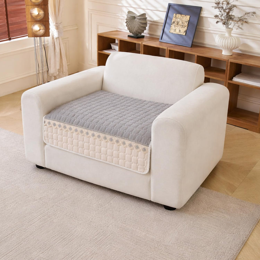 Waffle Quilt Corduroy Chenille Sofa Cover – Quilted, Non-Slip, Washable & Durable Protector (Grey)