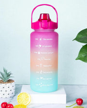 2000 ML Motivational Water Bottle With Straw and 3D stickers- (Pack of 1)