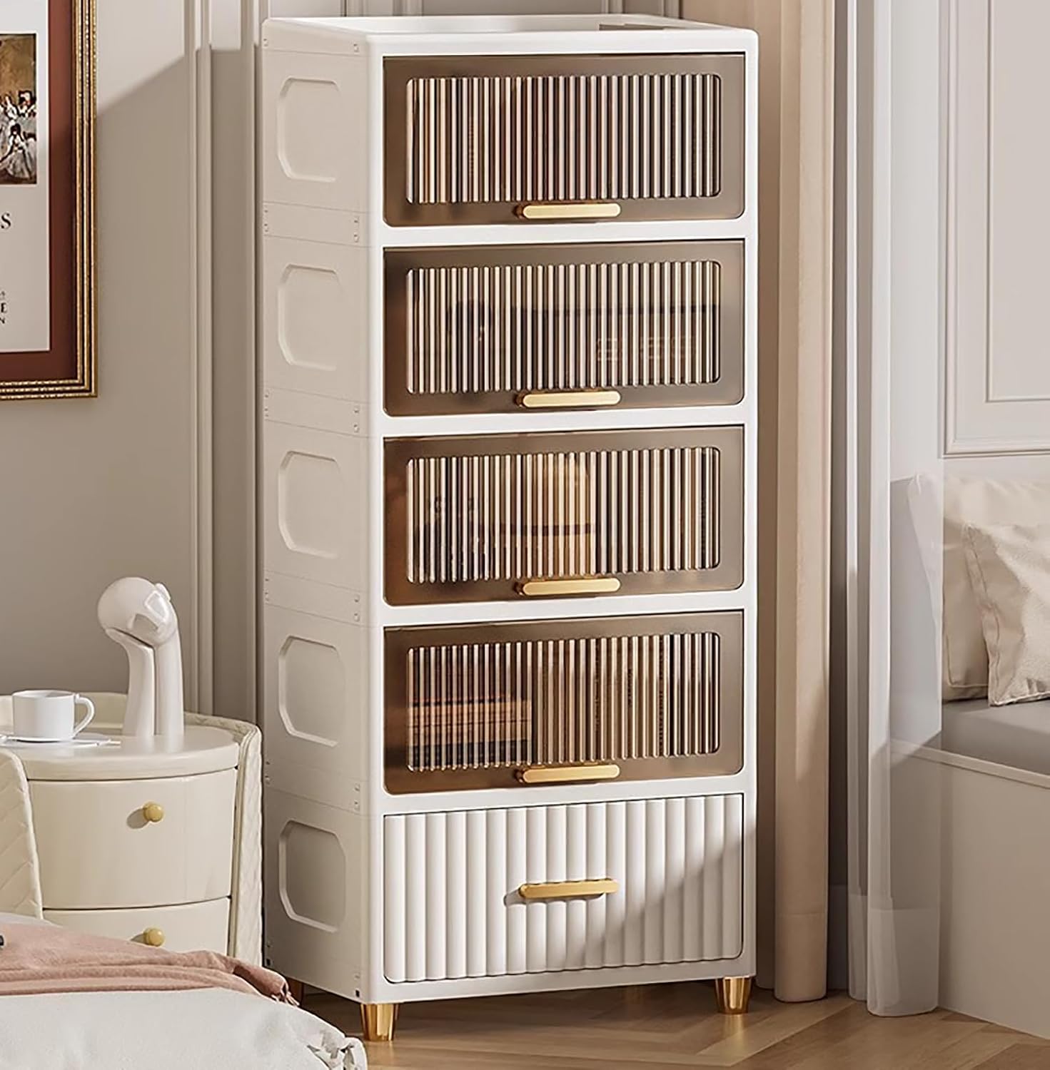 Bathroom Storage Cabinet – Freestanding Organizer with Drawers & Shelf (White,5 Layer 50CM)