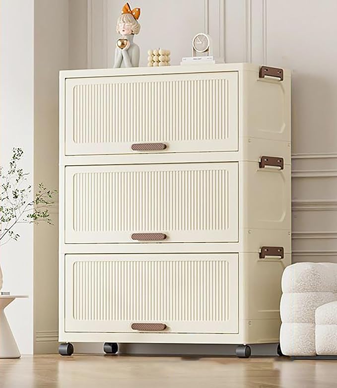 Storage Cabinet with Wheels Organizer with Multiple Compartments (Cream)