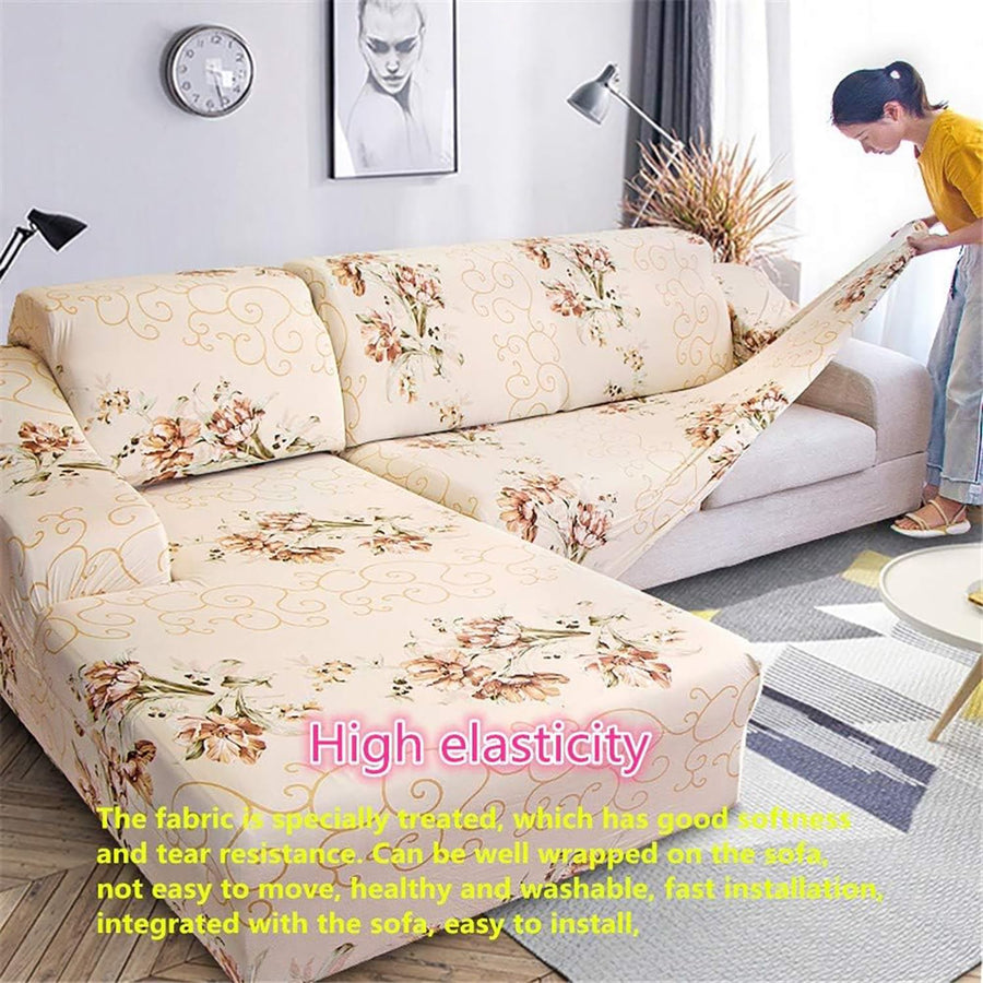 Universal 140 Gsm Sofa Covers L - Shape Slipcover 2Pcs (Beige Marigold)