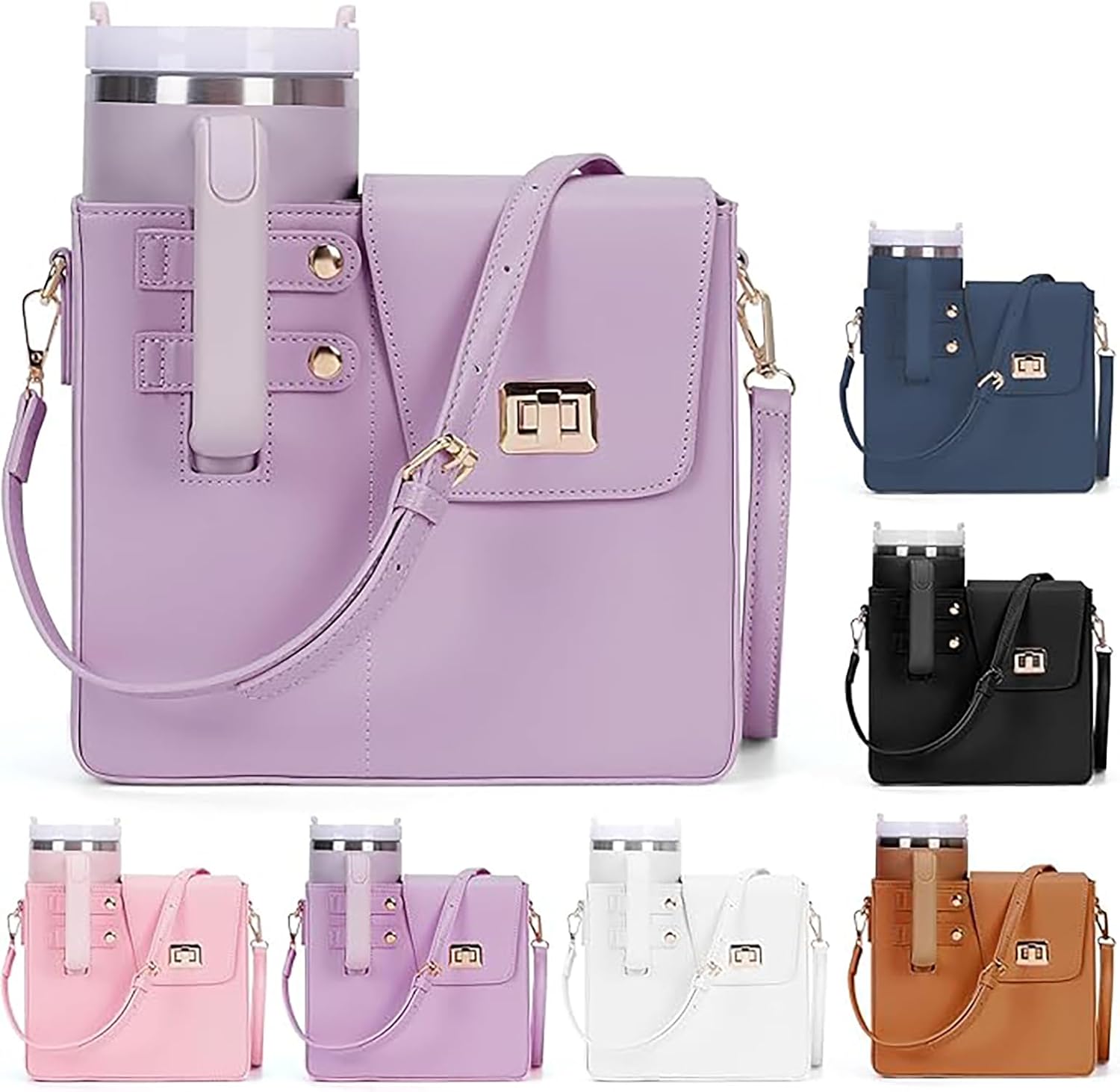 Crossbody Tumbler Holder with Purse Compartment