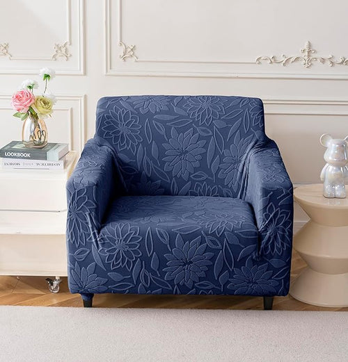 Universal Jacquard Waterproof Camellia Fabric Sofa Cover (Dark Blue)