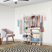 Heavy Duty Clothes Hanging Freestanding Wardrobe with 4 Hangers and 4-Tier Lower Storage Shelf