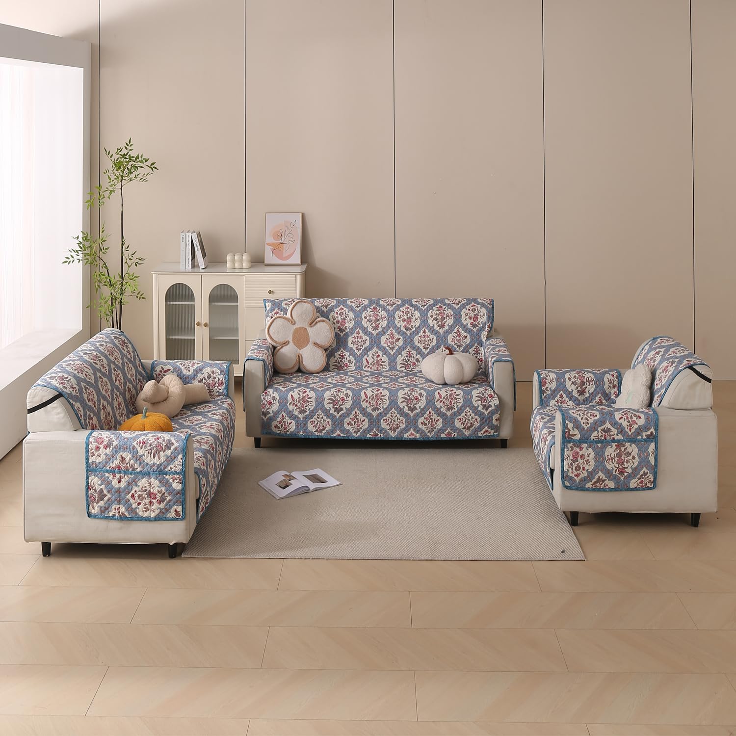 Polyester Sofa Cover Mat Reversible Couch Protector- Indigo Muse
