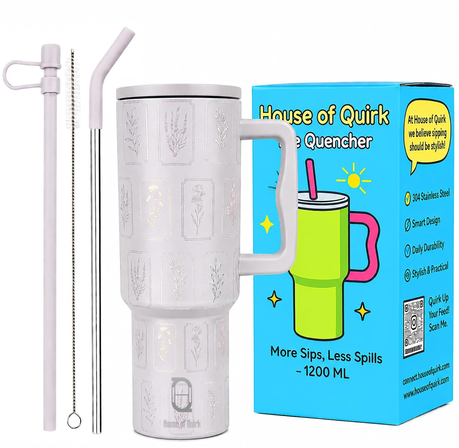 New Stylish Stainless Steel Tumbler with Lid, Handle & Straws - (1200 ML)