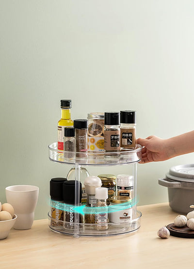 360 Degree Rotating Storage Tray (2 Tier, Clear)