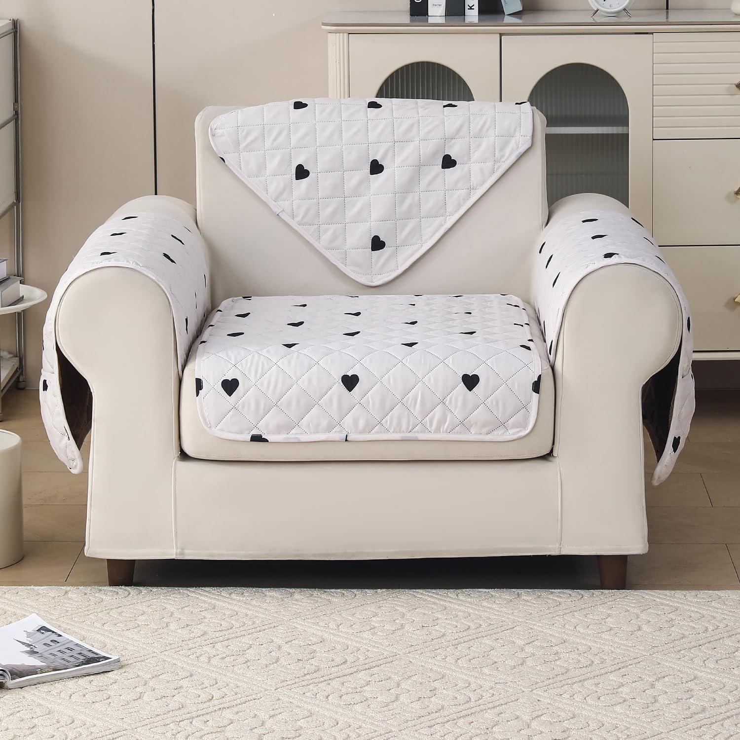 'Gulnaar Series' Printed Quilted Sofa Cover for 1/2/3/4 Seater – Anti-Slip (Mocha Mist)