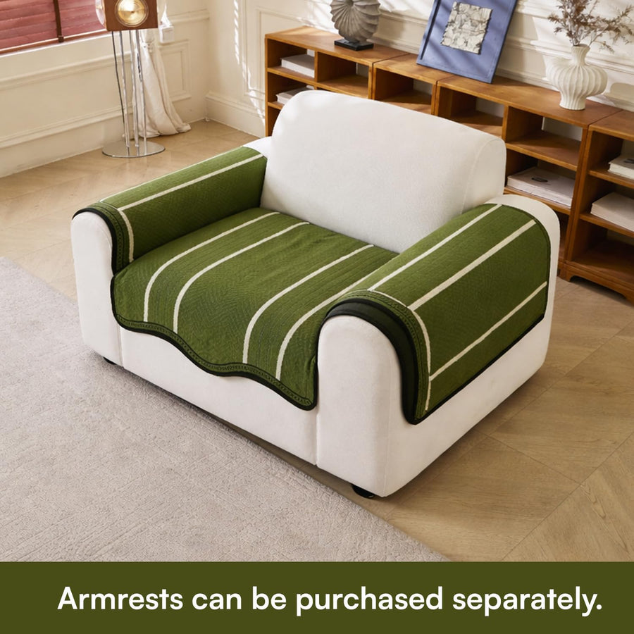 Loom Stripe Series Chenille Couch Cover Curved Edge Quilted Non-Slip Slipcover (Green)