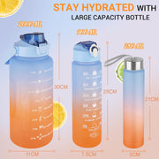 Set of 3 Water Bottle with Straw 2 Litre+900ml+280ml (Blue/Orange)