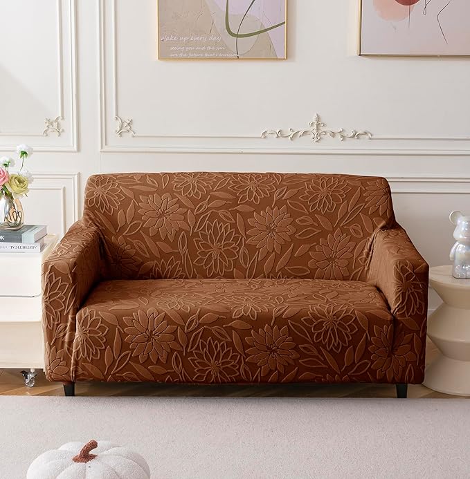 Universal Jacquard Waterproof Camellia Fabric Sofa Cover (Camel)