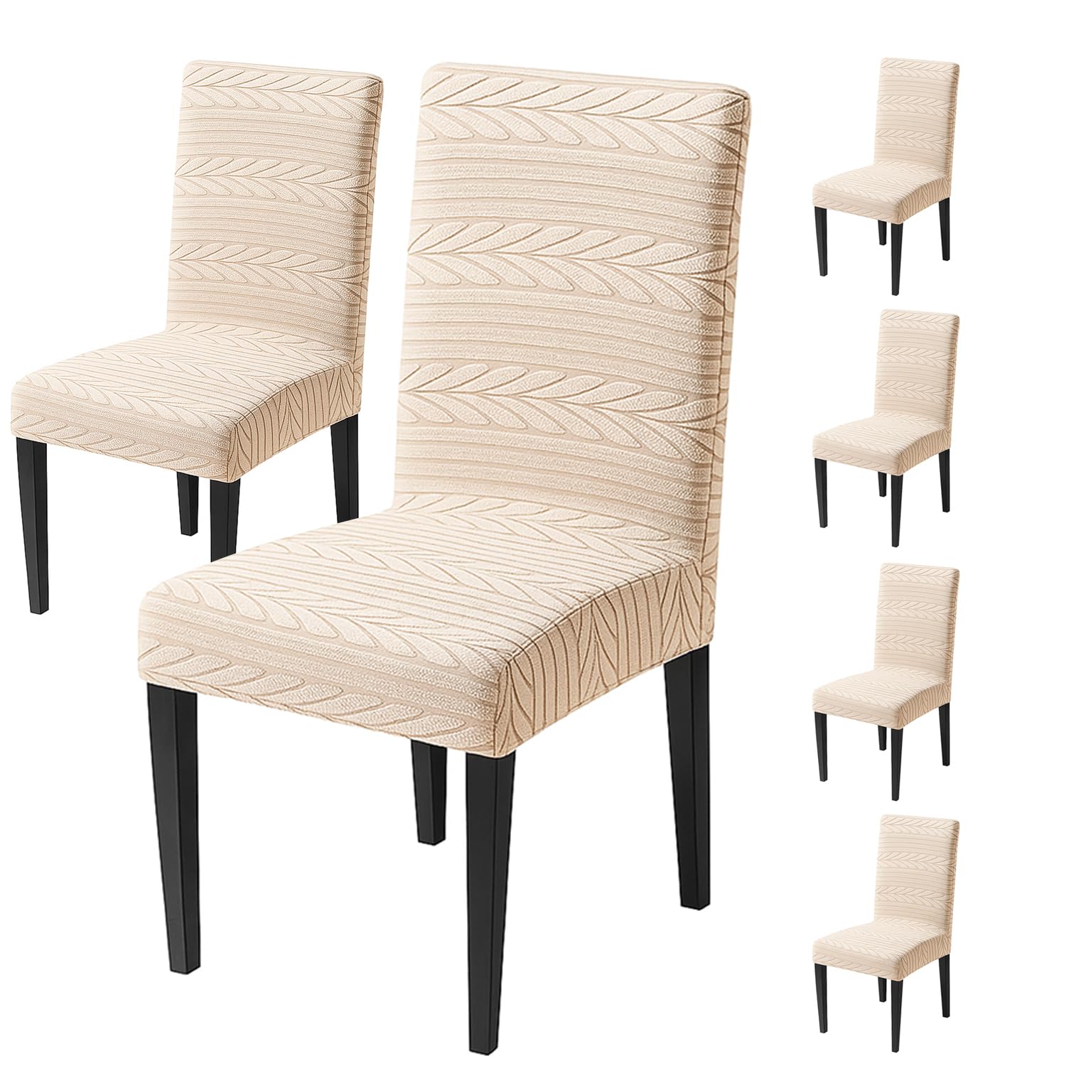 Flexible Stretch Dining Chair Cover – 220 GSM Jacquard Fabric Universal Fit (Beige)