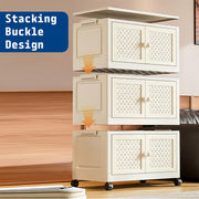 Rattan Design Foldable Storage Box with Wheels (White)