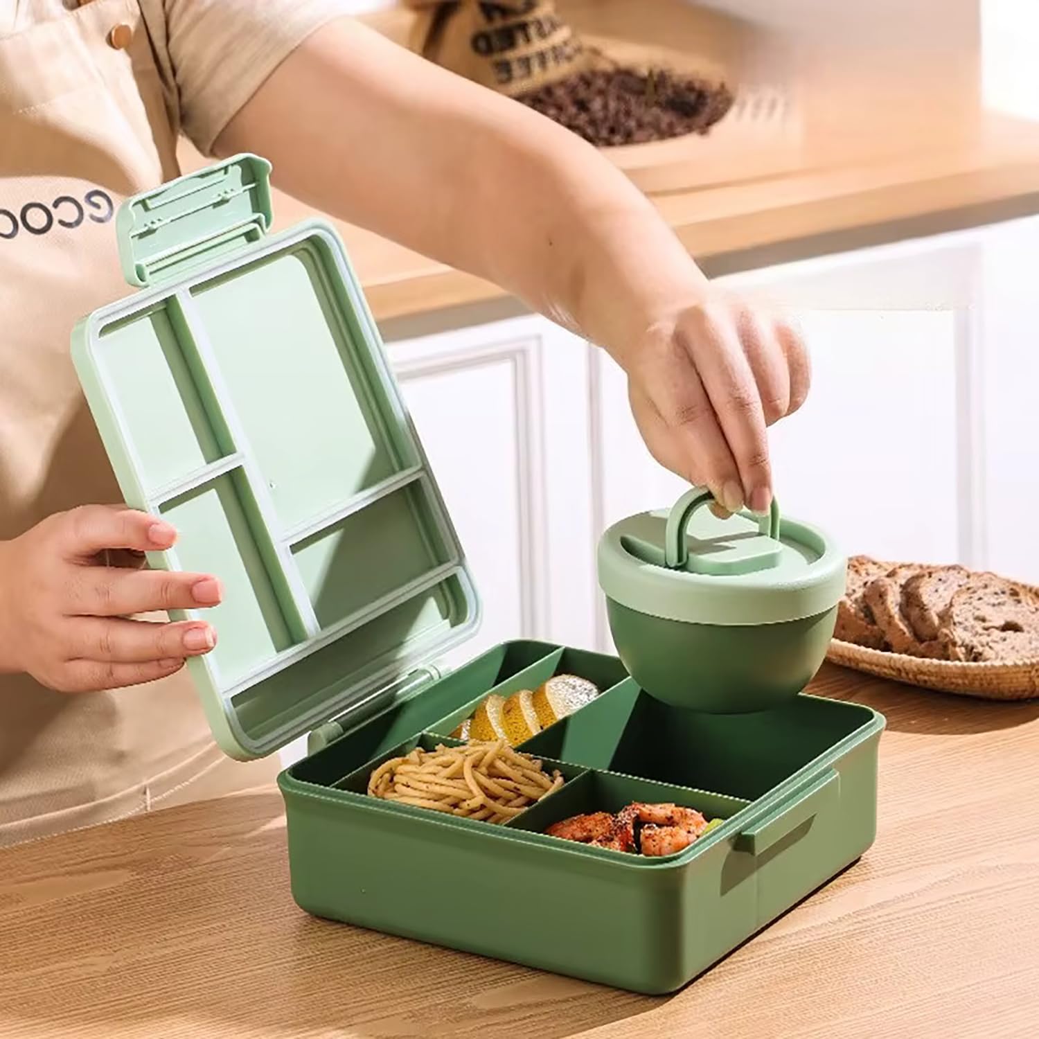 Dinosaur Print Bento Lunch Box, 1800ml with 300ml Removable Bowl
