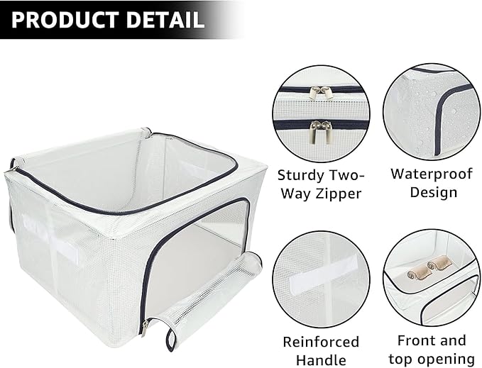 Foldable Transparent Storage Bags with Stainless Steel Frame (Blue, 24L)