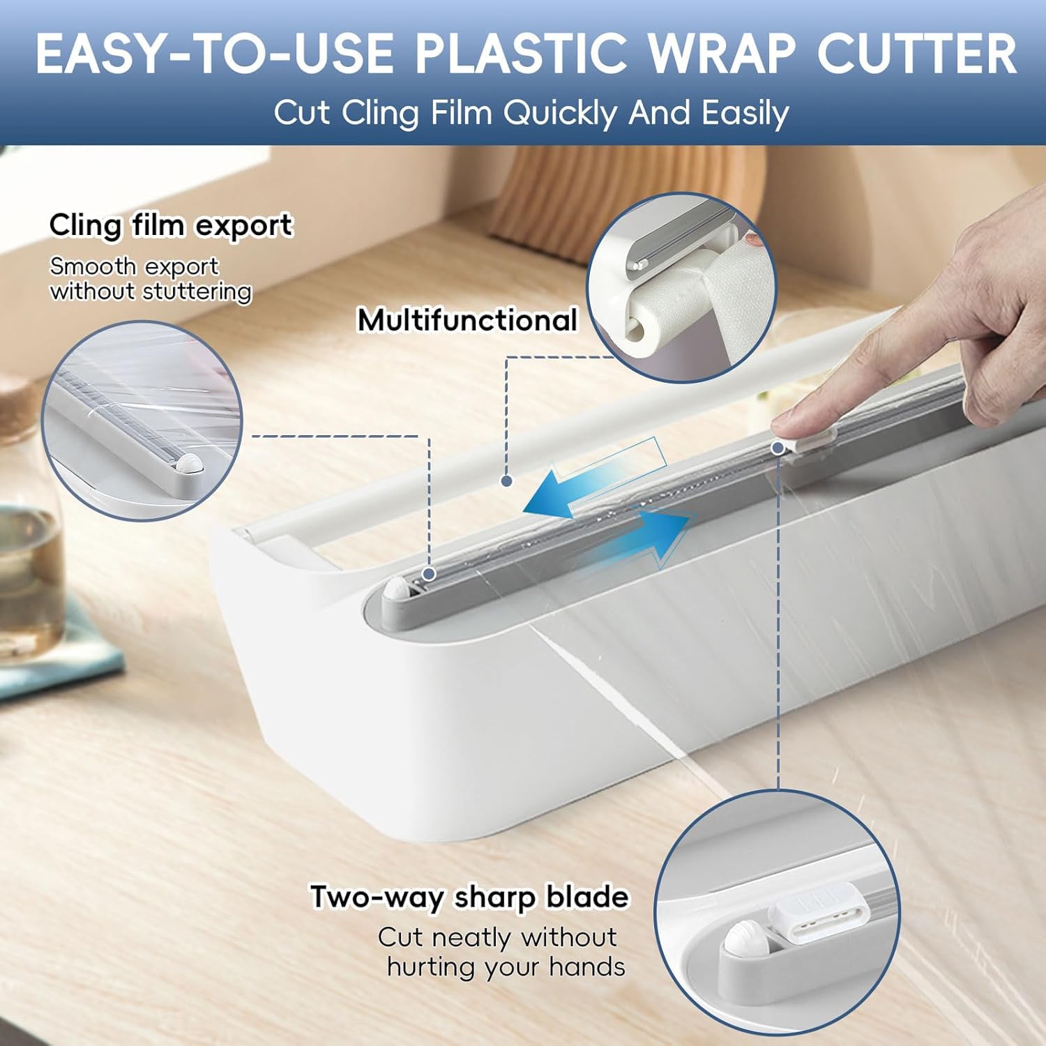 Magnetic Plastic Wrap Dispense 2-in-1  with Cutter – Grey
