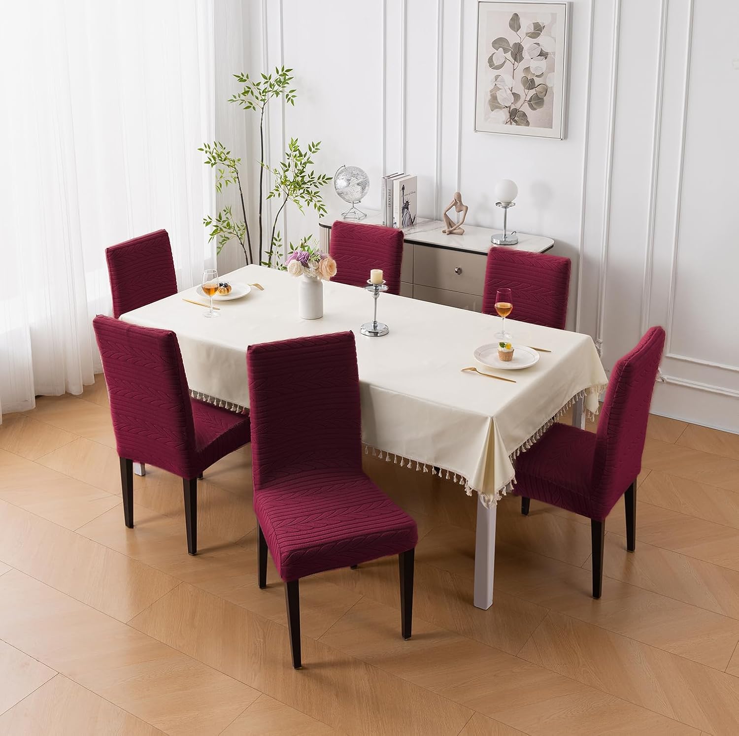 Flexible Stretch Dining Chair Cover – 220 GSM Jacquard Fabric Universal Fit (Maroon)