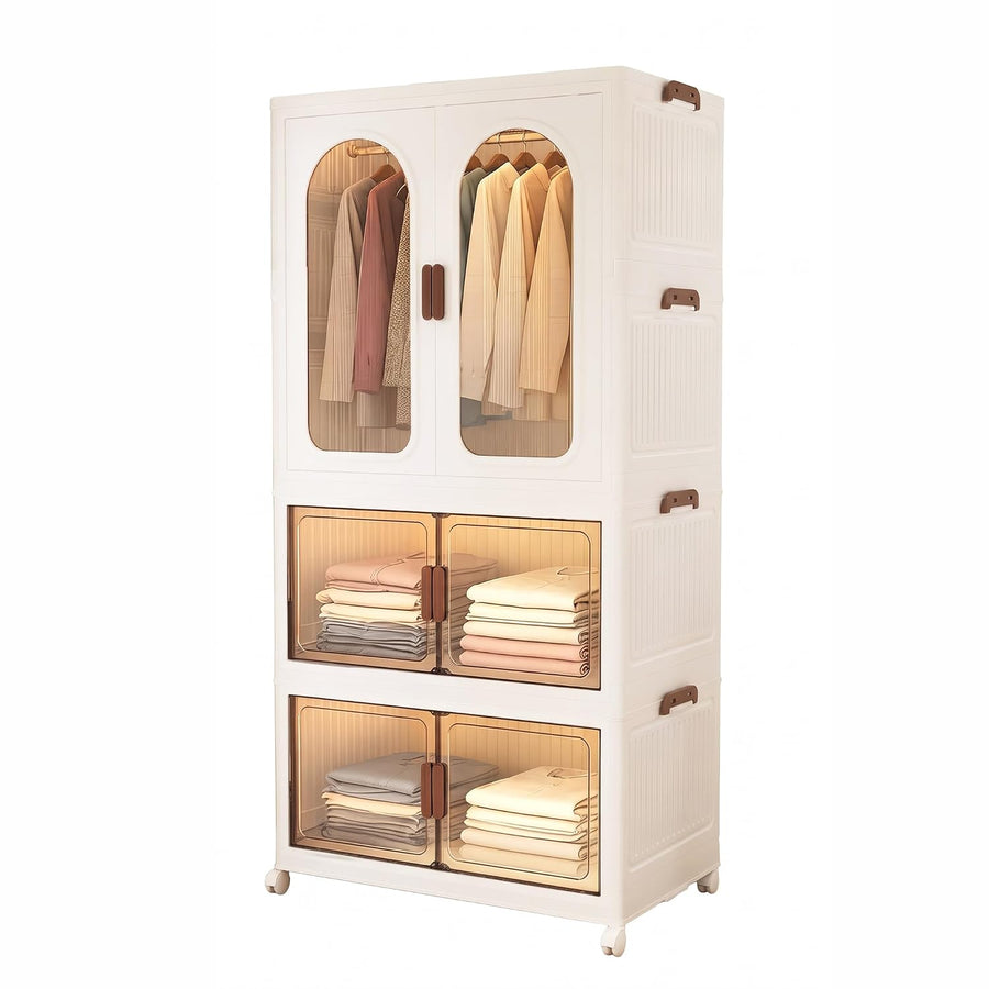 1-Layer Wardrobe with Multi Layer Folding Storage Box - White