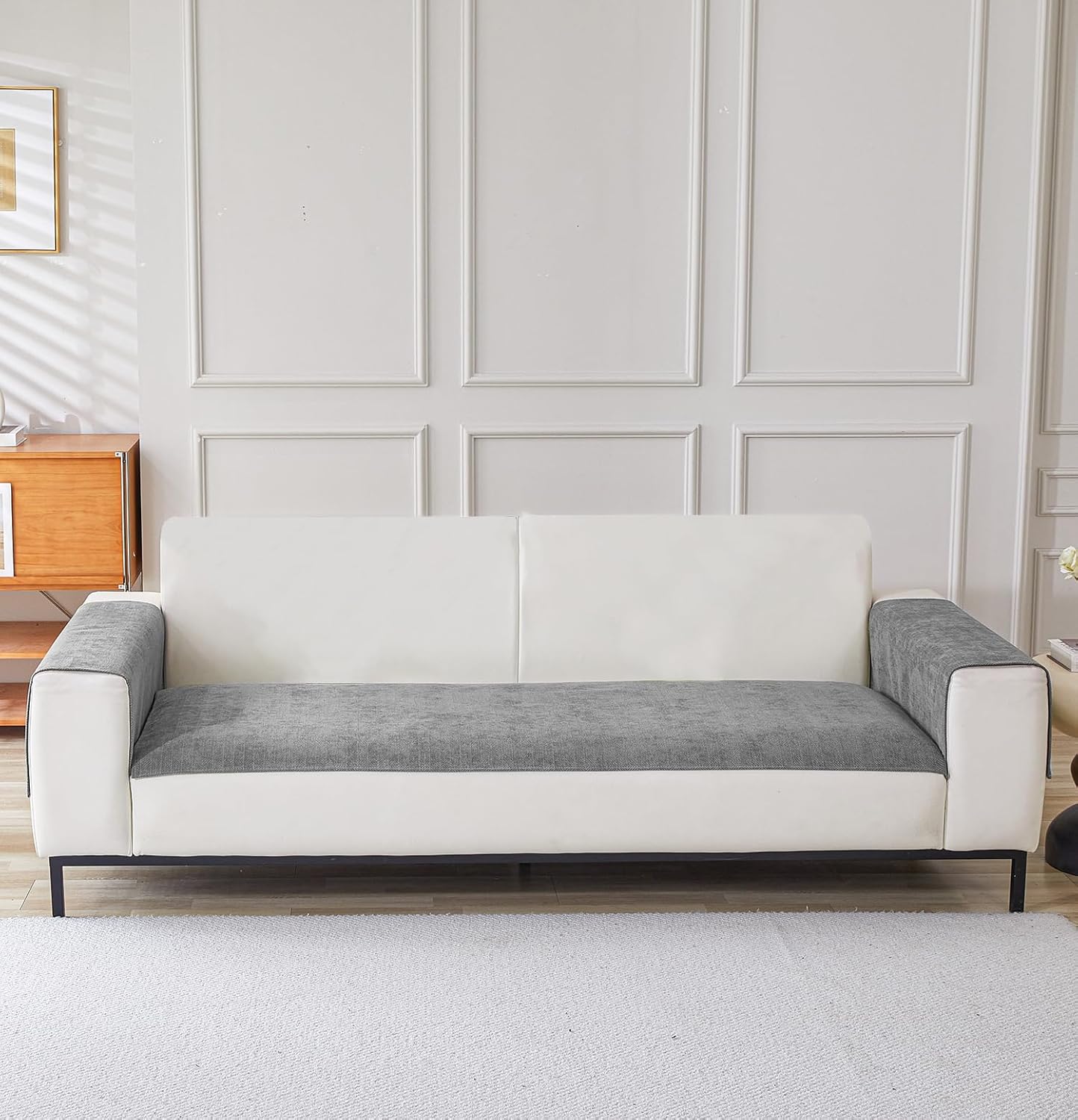 Herringbone Chenille Sofa Cover Set – 3 Pcs (2pc Armrest Covers 50x70cm + 1pc Seat Cover) Grey