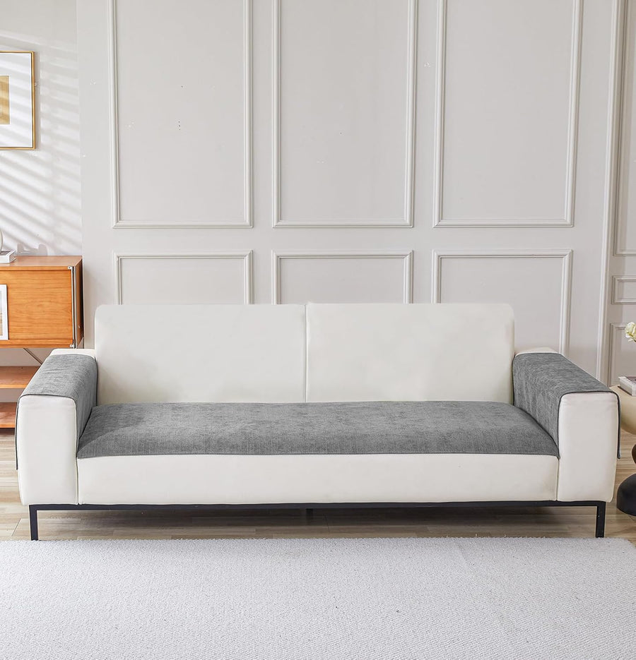 Herringbone Chenille Sofa Cover Set – 3 Pcs (2pc Armrest Covers 50x70cm + 1pc Seat Cover) Grey