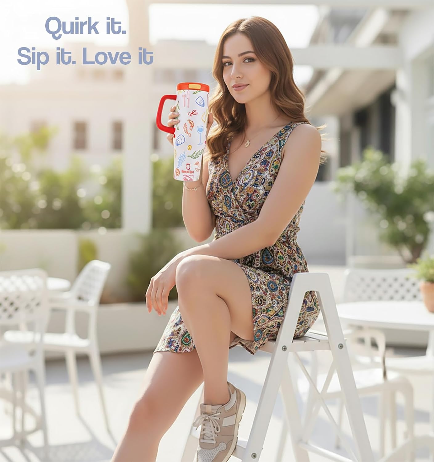 1200ML Stainless Steel Tumbler with Handle & Pop-Up Lid (Printed)