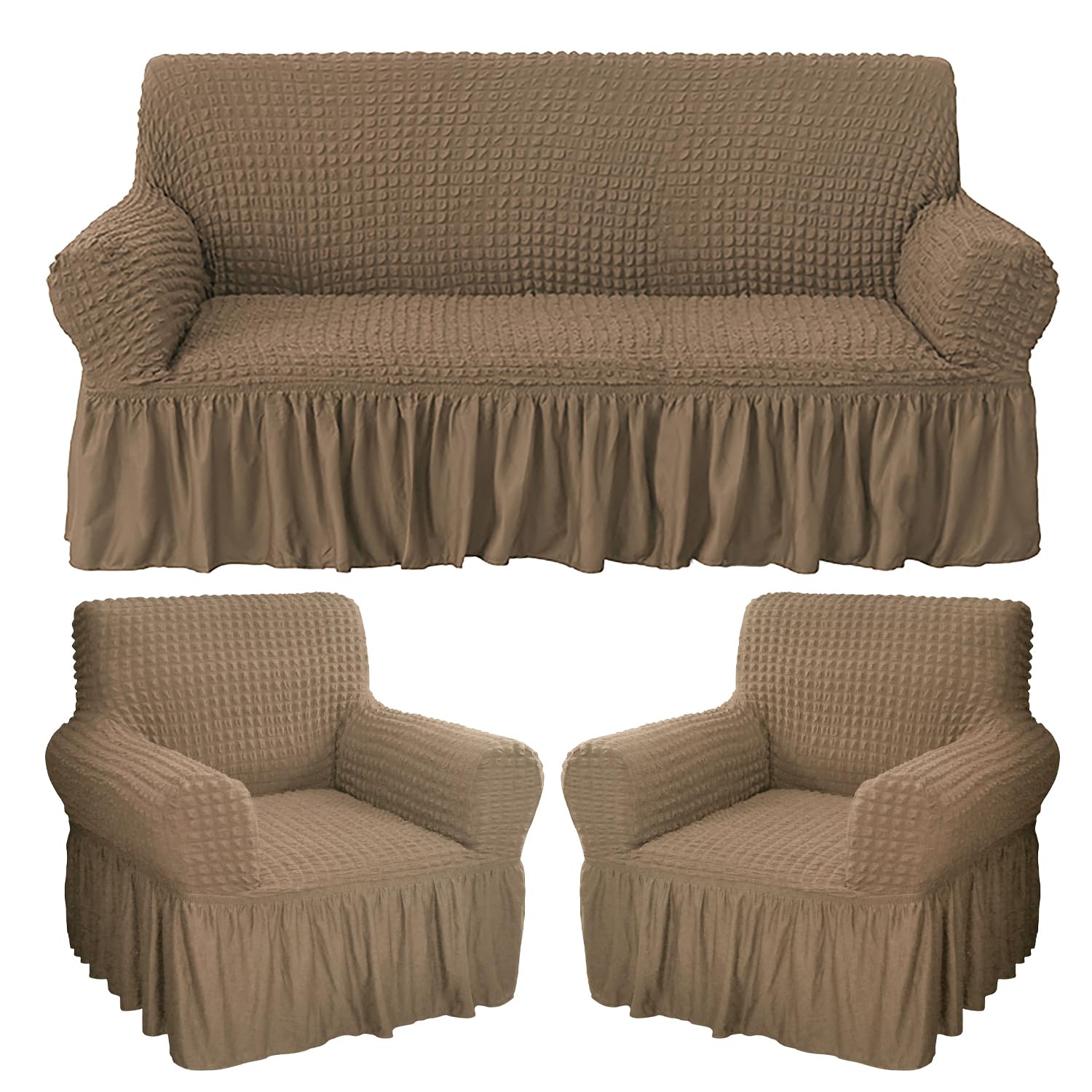 Turkish Bubble Frill Five Seater 3 + 1 + 1 Sofa Slipcovers 280 GSM