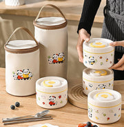 Panda Printed Lunch Box 1500ml | 304 Stainless Steel 3 Container Insulated Tiffin Box (Panda Beige)