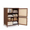 Wooden Cane Storage Cabinet with Rattan Doors - Brown