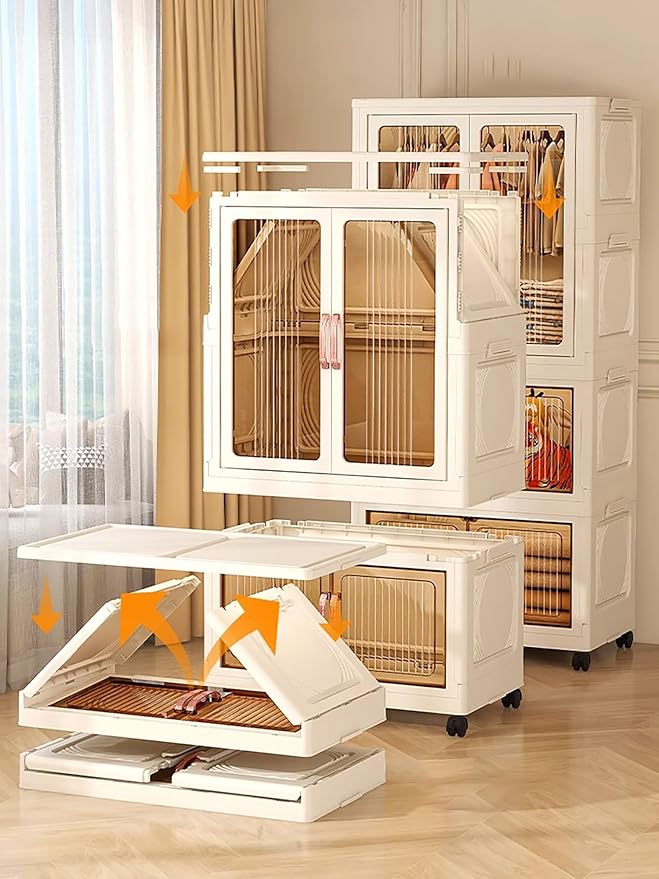 Clothes Storage Box Cabinet with Plastic 8 Hanger, Spacious Compartments