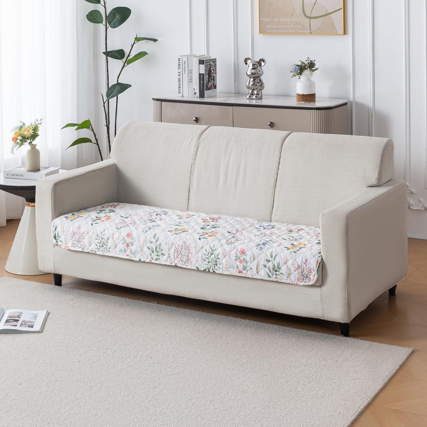 Printed Quilted Sofa Cover for 1/2/3/4 Seater Anti-Slip- Baghe Bahar