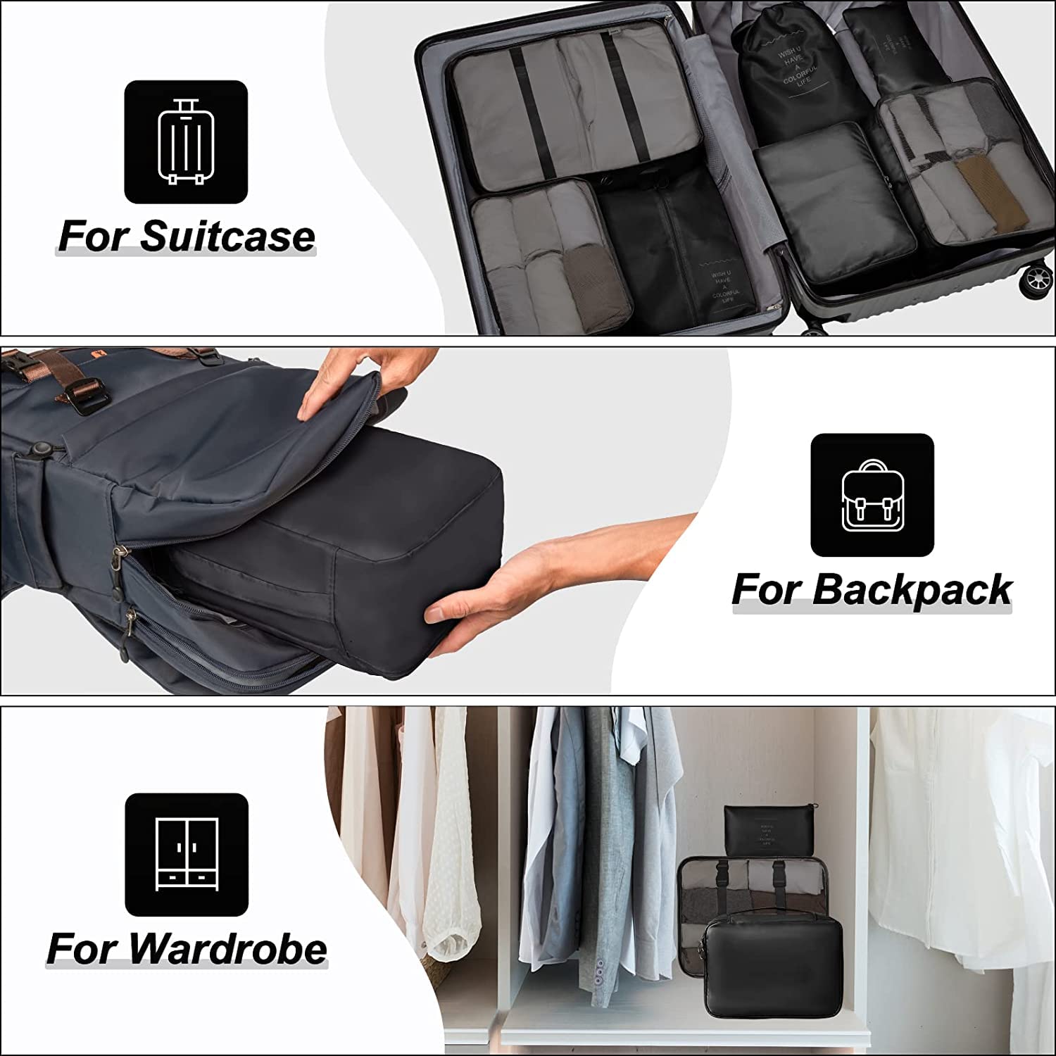Convertible Garment Bag & 7-Piece Packing Cubes Set – Black