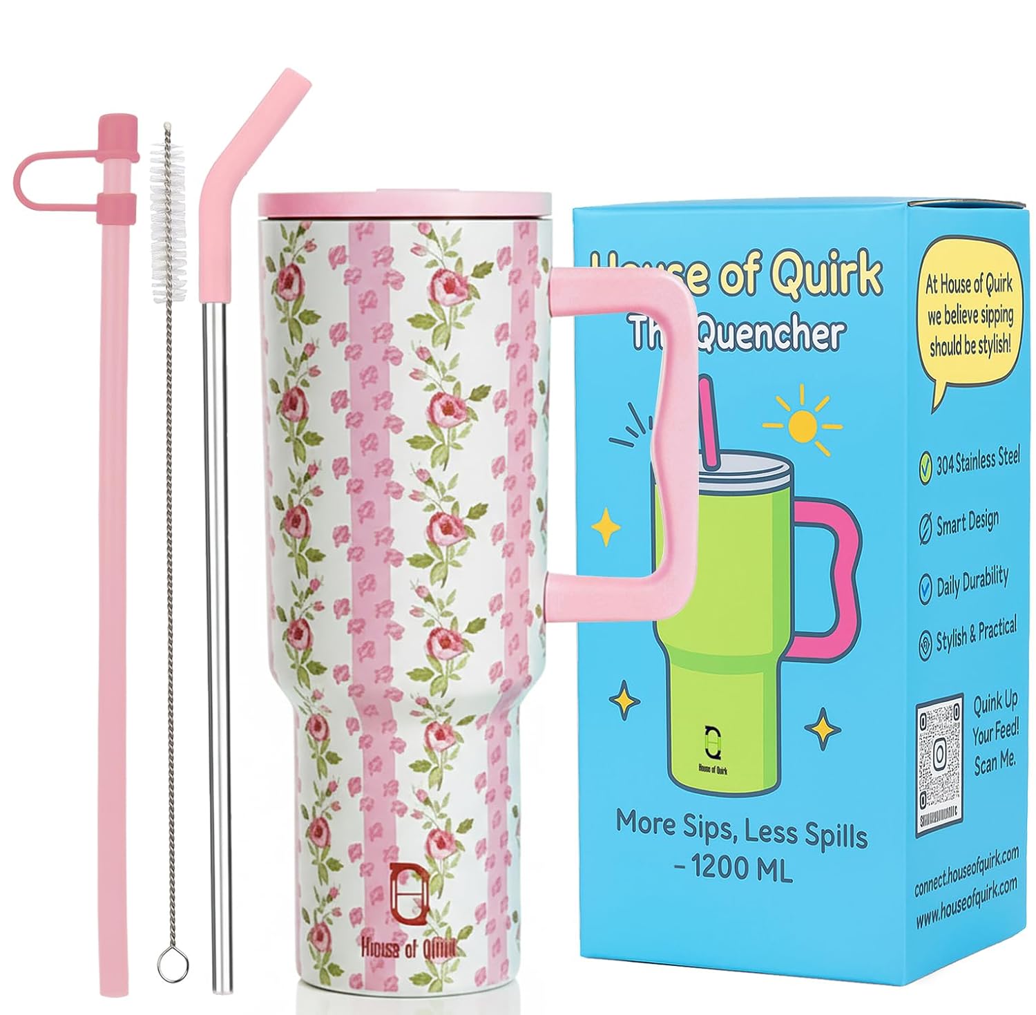 1200ML Insulated Stainless Steel Tumbler with Lid, Handle & Straws - (1200 ML)