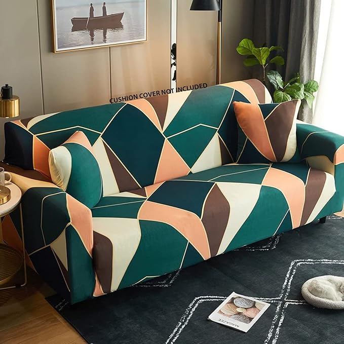 Universal 3 Piece Sofa Covers (3+1+1 Seater, Green/Peach Prism)