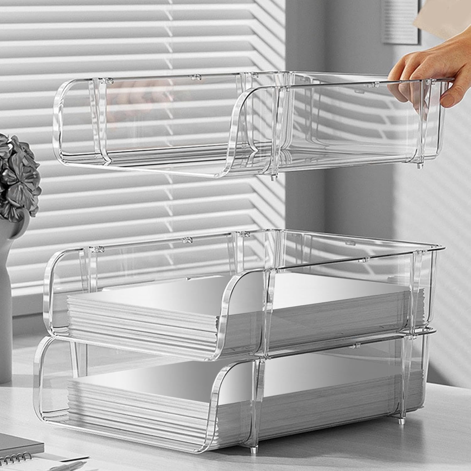 File Organizer, Acrylic Stackable Desk Organizers (Set of 2)