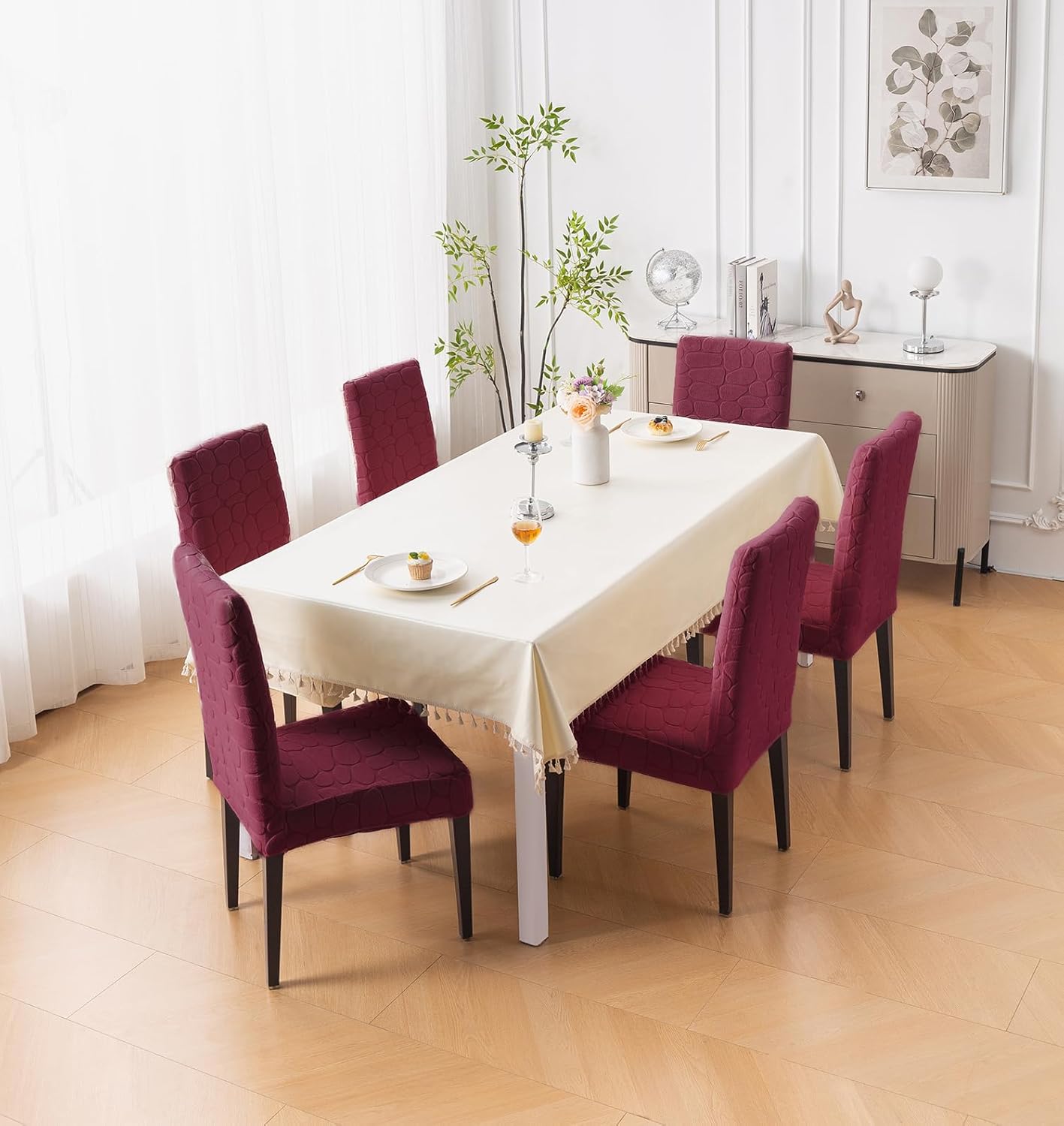 Premium Stretch Dining Chair Covers – 220 GSM Thick Jacquard Fabric- Maroon