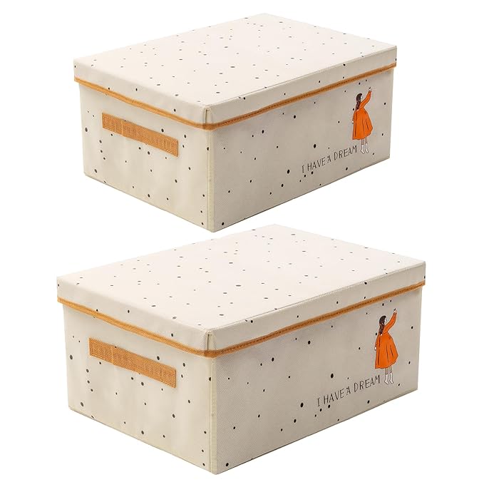 Non-Woven Clothes Storage Box Drawer Divider Basket (Beige Print)