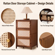 Wooden Cane Storage Cabinet with Rattan Doors - Brown