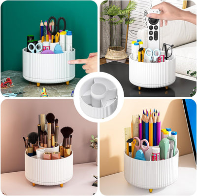 Makeup Brush Holder Organizer, 360° Rotating 5 Slot Make up Brushes Cup for Desktop - (White)
