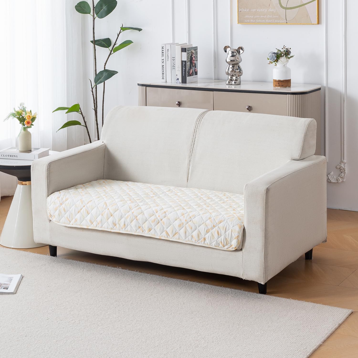 Printed Quilted Sofa Cover for 1/2/3/4 Seater Anti-Slip- Sunny Bloom