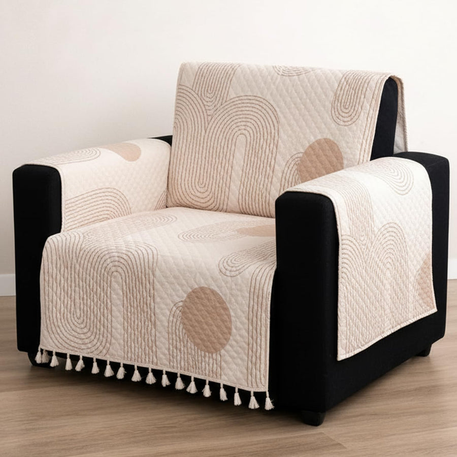 IKATRA Series Quilted Printed Sofa Cover for Indian Sofa Set with Side Pocket (Beige Loom)