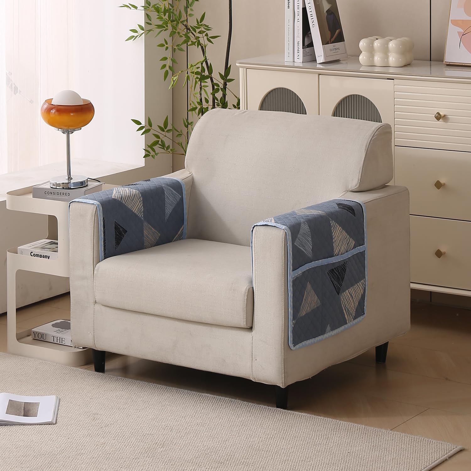 Reversible Printed Quilted Sofa Cover Mats for 1/2/3/4 Seater Sofa Cover- Blue Stone